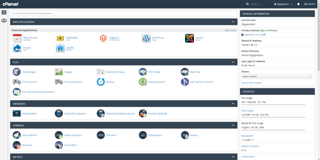 image de configuration de  cPanel